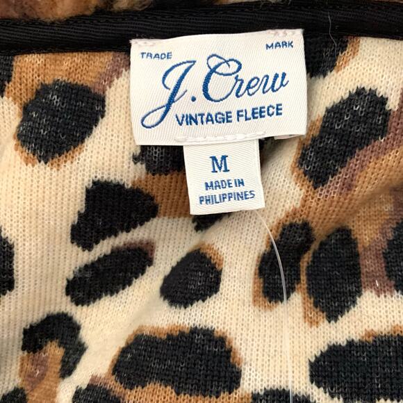 J. Crew Snap-Collar Sherpa Sweatshirt in Leopard Size Medium - Picture 9 of 10